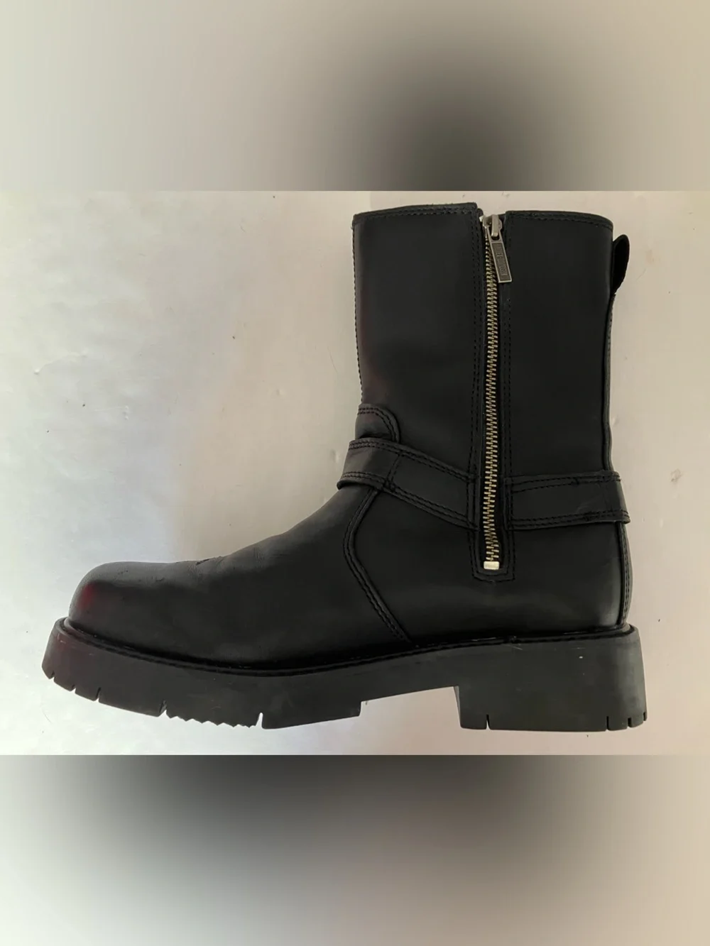 Harley Davidson Side Str. Black Leather Size Zip Moto Boots, Men’s 8 1/2, #91080